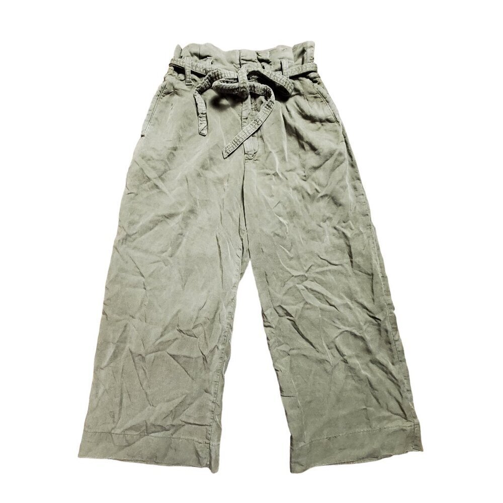By Anthropologie Wide Leg Ankle Paperbag Pants‎ Womens 0 Moss Green High Rise
